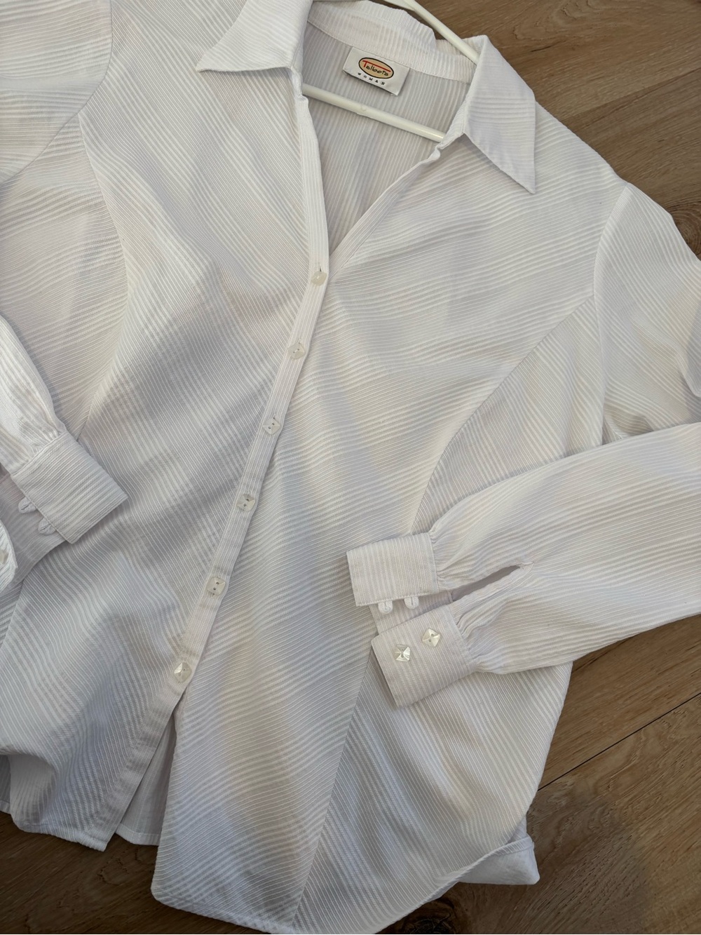 Talbots White Ribbed Button-Front Shirt - Picture 6 of 8